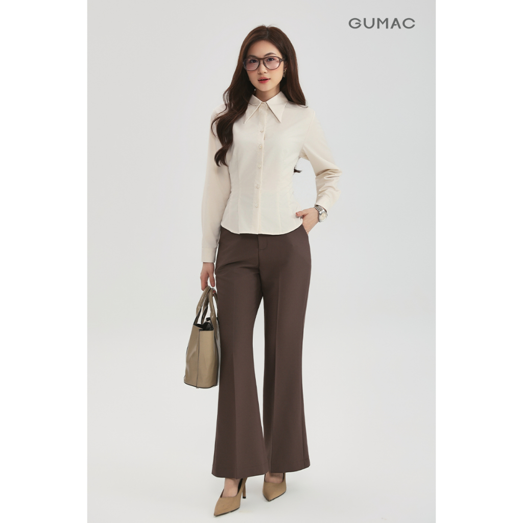 Áo Sơ Mi Tay Dài Nữ GUMAC Form Ôm Vừa Kiểu Nẹp Cài Lai Cong Lượn Thanh Lịch AG03004