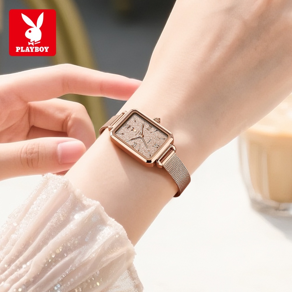 PLAYBOY Đồng Hồ nữ Thạch anh Chính hãng dây đeo bằng thép không đồng hồ tinh xảo chống thấm 3100