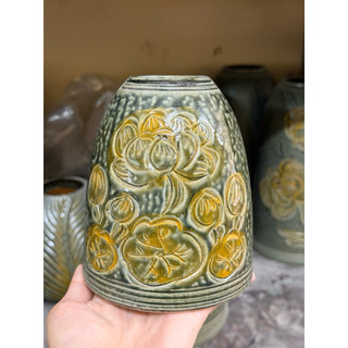 Bình Hoa Gốm Mini 15cm | Để Bàn Decor Dáng Chuông Vân Ganh Gốm Sứ Bát Tràng men gốm sắc nét họa tiết vân ngang