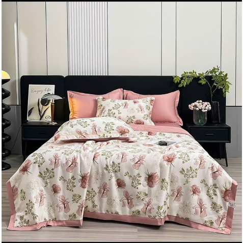 Bộ Chăn Ga Mùa Hè Lụa Thái 4 Món Cao Cấp Họa Tiết Hiện Đại – Mềm Lạnh, Tạo Điểm Nhấn Phòng Ngủ