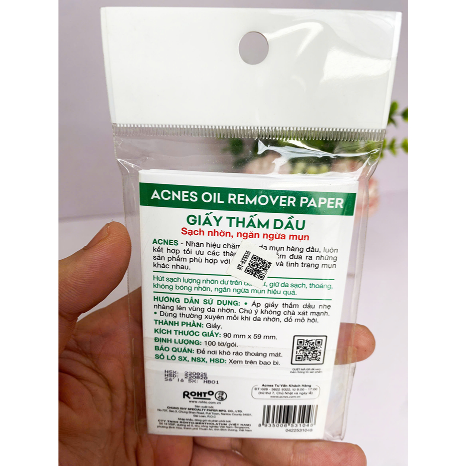 Giấy Thấm Dầu Acnes Oil Remover Paper, Giúp Kiểm Soát Nhờn, Ngừa Mụn 100 tờ
