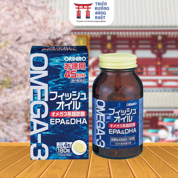 Dầu cá Omega 3 Orihiro Fish Oil tốt cho mắt, tim mạch và não hộp 180 viên Nhật Bản