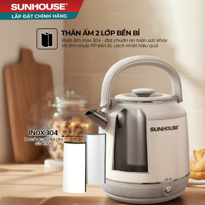 Ấm siêu tốc Inox giữ nhiệt 2.5L SUNHOUSE SHD1392