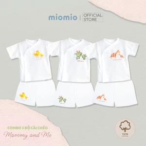 Combo 3 Bộ Cộc Tay Cài Lệch ,3 Áo, 3 Quần Sơ Sinh MIOMIO - In Hình Gà,Hươu,Nai Cho Bé Trai, Bé Gái (Từ 0-3M), Vải Cotton