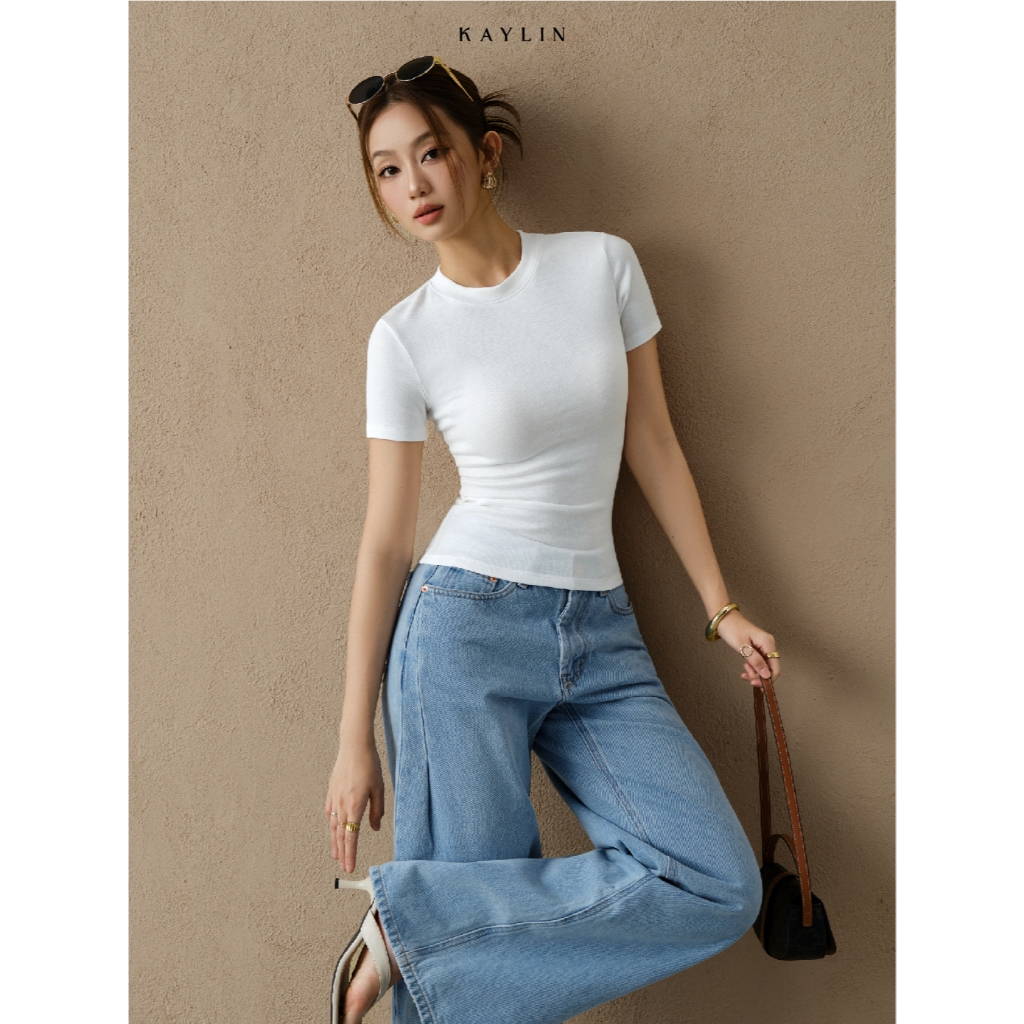 Áo thun KAYLIN cổ tròn tay ngắn form ôm chất vải cotton co giãn phong cách trẻ trung BST Tháng 3 - A144