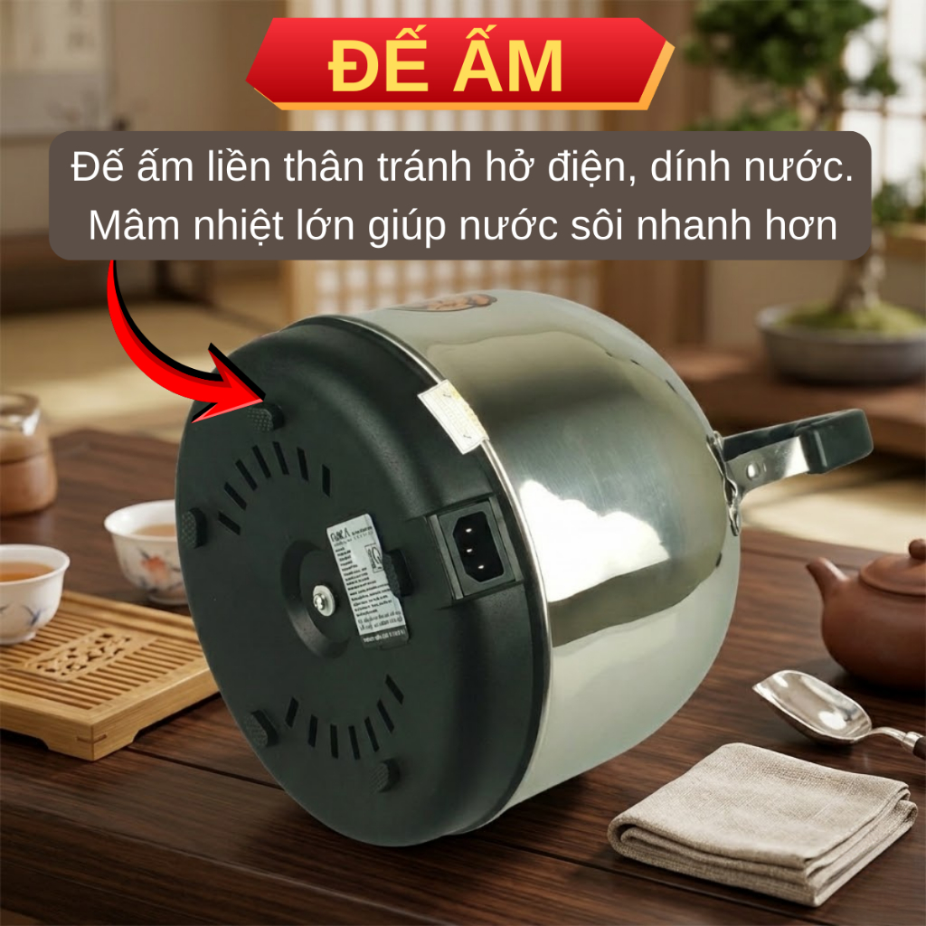 Ấm siêu tốc Fujika 5L, ấm đun nước tự ngắt khi sôi chất liệu inox chống rỉ an toàn sức khỏe gia đình
