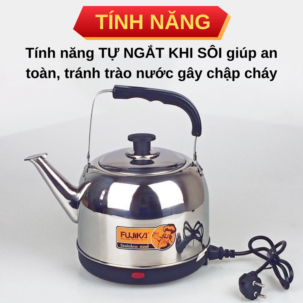 Ấm siêu tốc Fujika 5L, ấm đun nước tự ngắt khi sôi chất liệu inox chống rỉ an toàn sức khỏe gia đình