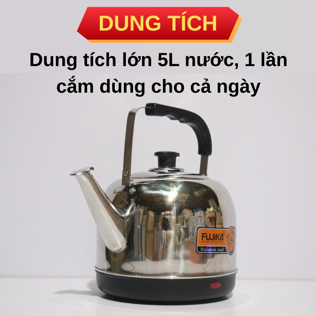 Ấm siêu tốc Fujika 5L, ấm đun nước tự ngắt khi sôi chất liệu inox chống rỉ an toàn sức khỏe gia đình