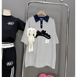 [Tặng Kèm Gấu] Áo phông thụng kẻ sọc cổ bẻ thêu chữ nổi tặng kèm gấu dáng dấu quần cá tính