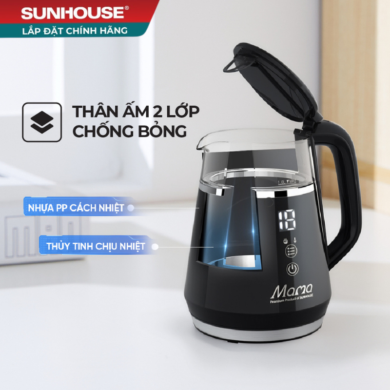 Ấm siêu tốc thủy tinh 1L SUNHOUSE MAMA SHD1332