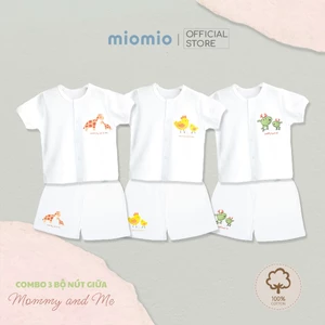 Combo 3 Bộ  Mùa Hè Cộc Tay Cài Giữa,3 Áo, 3 Quần Sơ Sinh MIOMIO - In Hình Cho Bé Trai, Bé Gái (Từ 0-3M), Vải Cotton