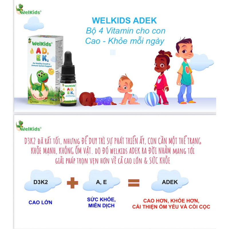 Thực phẩm bổ sung Vitamin A D3 E K2  WelKids 10ml Nhỏ Giọt Tăng Đề Kháng Cho Bé | Babymall & Care