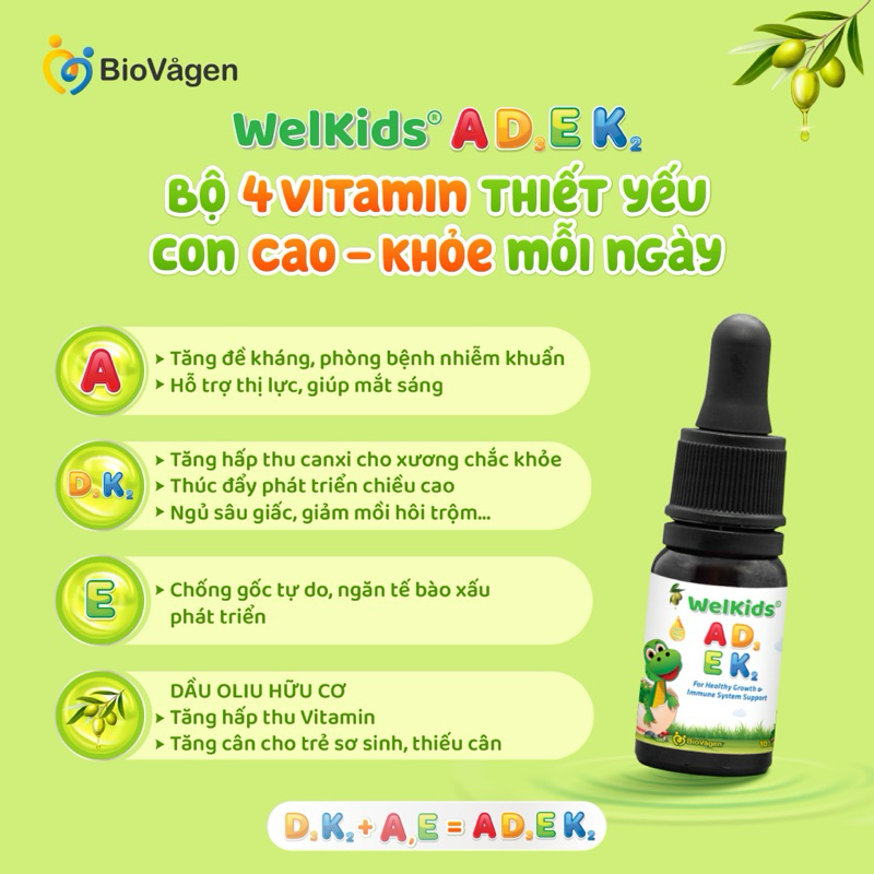 Thực phẩm bổ sung Vitamin A D3 E K2  WelKids 10ml Nhỏ Giọt Tăng Đề Kháng Cho Bé | Babymall & Care