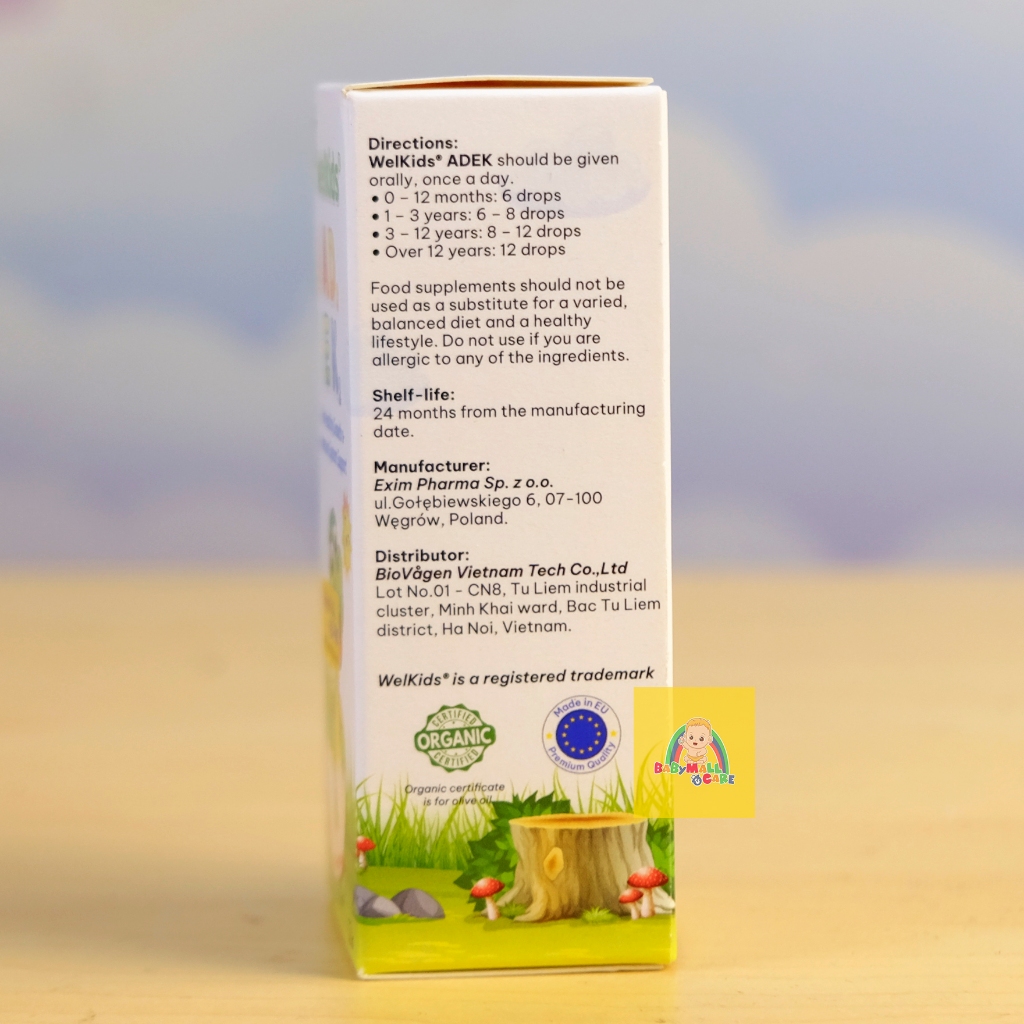 Thực phẩm bổ sung Vitamin A D3 E K2  WelKids 10ml Nhỏ Giọt Tăng Đề Kháng Cho Bé | Babymall & Care