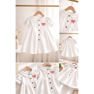 Váy trắng nơ đỏ xinh xắn cho bé gái