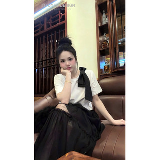 𝐁𝐘𝐀𝐓.𝐂𝐋𝐎𝐒𝐄𝐓 𝟐 | set áo thun nơ + cvay tầng kèm ảnh thật