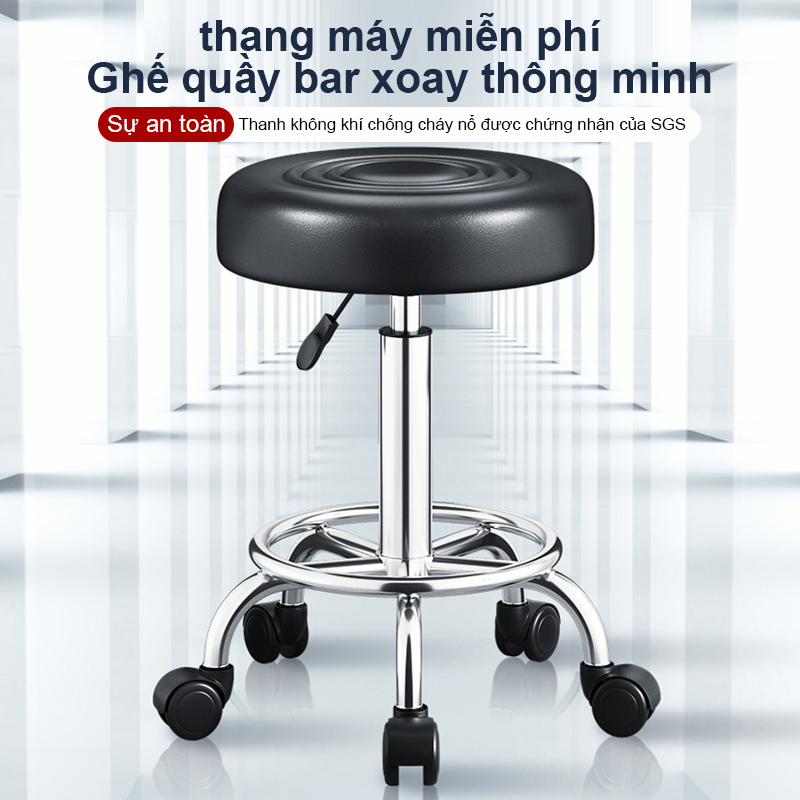 Ghế Xoay 360 Độ Nâng Hạ Tiện Lợi Ghế Spa Chân Inox Có Vòng Gác Chân Bánh Xe Chống Xước Đệm Dày Êm Ái | BigBuy360 - bigbuy360.vn