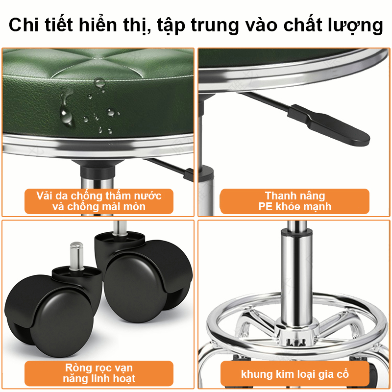 Ghế Xoay 360 Độ Nâng Hạ Tiện Lợi Ghế Spa Chân Inox Có Vòng Gác Chân Bánh Xe Chống Xước Đệm Dày Êm Ái | BigBuy360 - bigbuy360.vn