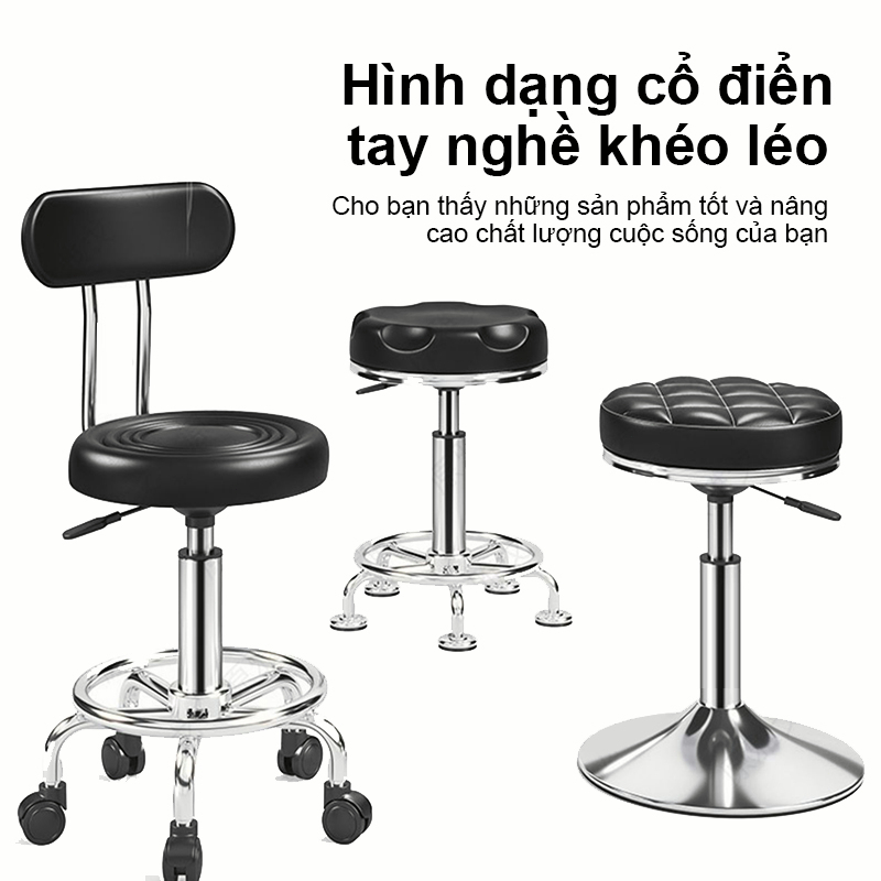 Ghế Xoay 360 Độ Nâng Hạ Tiện Lợi Ghế Spa Chân Inox Có Vòng Gác Chân Bánh Xe Chống Xước Đệm Dày Êm Ái | BigBuy360 - bigbuy360.vn