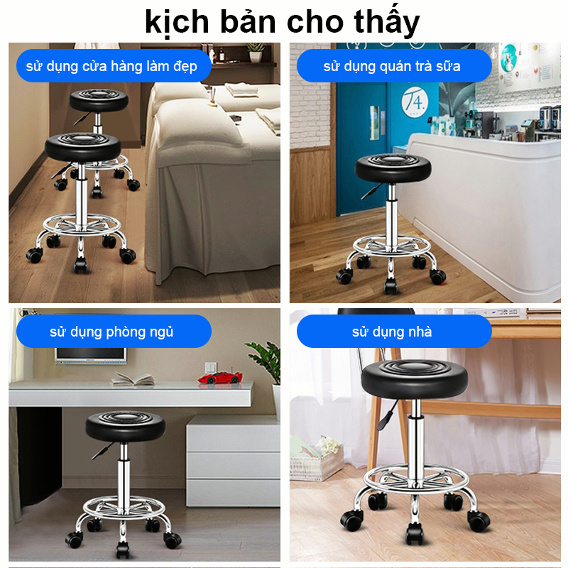 Ghế Xoay 360 Độ Nâng Hạ Tiện Lợi Ghế Spa Chân Inox Có Vòng Gác Chân Bánh Xe Chống Xước Đệm Dày Êm Ái | BigBuy360 - bigbuy360.vn