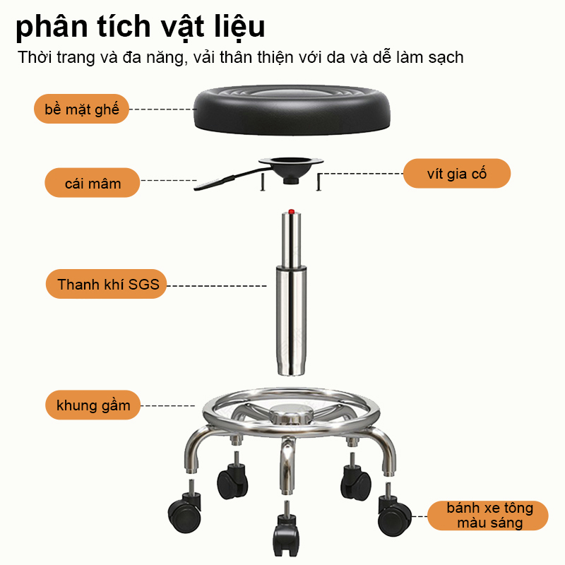 Ghế Xoay 360 Độ Nâng Hạ Tiện Lợi Ghế Spa Chân Inox Có Vòng Gác Chân Bánh Xe Chống Xước Đệm Dày Êm Ái | BigBuy360 - bigbuy360.vn