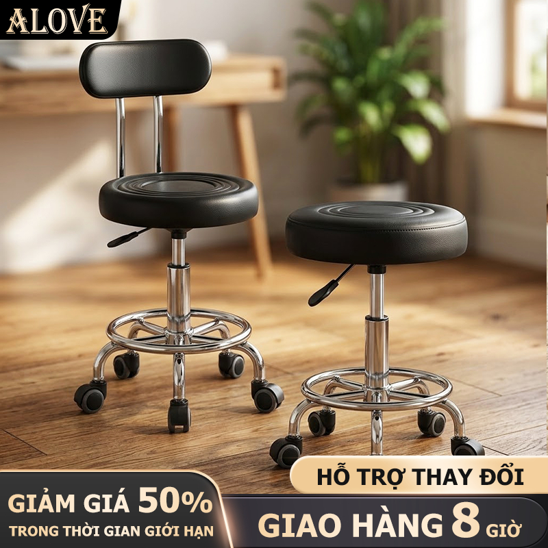Ghế Xoay 360 Độ Nâng Hạ Tiện Lợi Ghế Spa Chân Inox Có Vòng Gác Chân Bánh Xe Chống Xước Đệm Dày Êm Ái | BigBuy360 - bigbuy360.vn