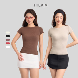 THEKIM COMBO 2 Áo thun tăm ngắn tay cổ tròn , áo thun tăm trơn tay ngắn A166 dáng thường