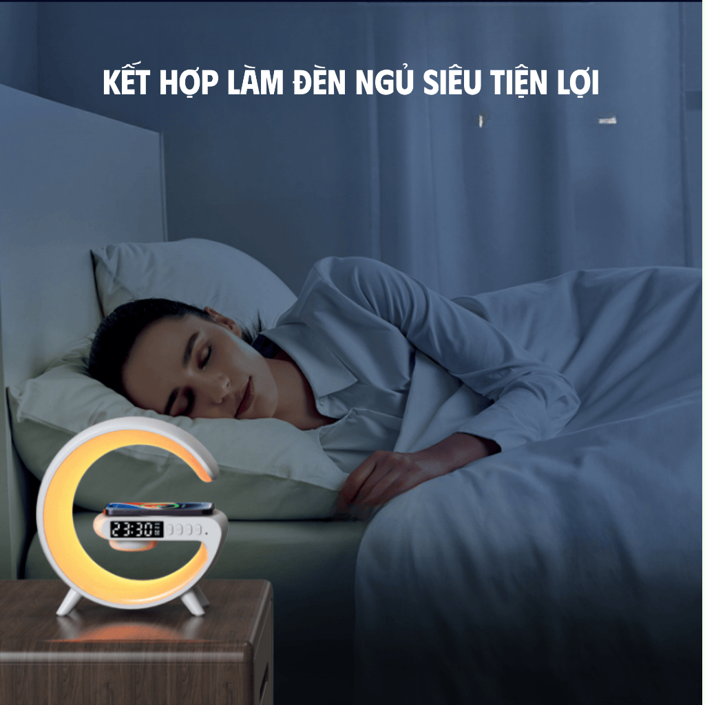 Loa Nghe Nhạc Bluetooth Thông Minh Chữ G Âm Thanh 360°, Tích Hợp Đèn LED, Đồng Hồ Và Sạc Không Dây