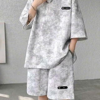 Bộ Quần Áo Thể Thao Nam Mùa Hè Cộc Tay Chất Cotton Loang Cao Cấp Oversize Thoáng Mát