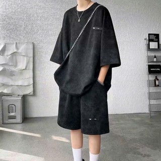Bộ Quần Áo Thể Thao Nam Mùa Hè Cộc Tay Chất Cotton Loang Cao Cấp Oversize Thoáng Mát