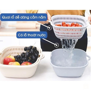 Bộ Rổ 6 Món Kèm Chậu nhựa cao cấp, an toàn bền đẹp dùng rửa rau củ chế biến thực phẩm tiện lợi  3288 + 3289 + 3290