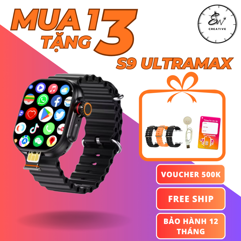 [ RAM 4GB, BỘ NHỚ 64GB] ĐỒNG HỒ THÔNG MINH LẮP SIM EWATCH S9 ULTRA MAX ...