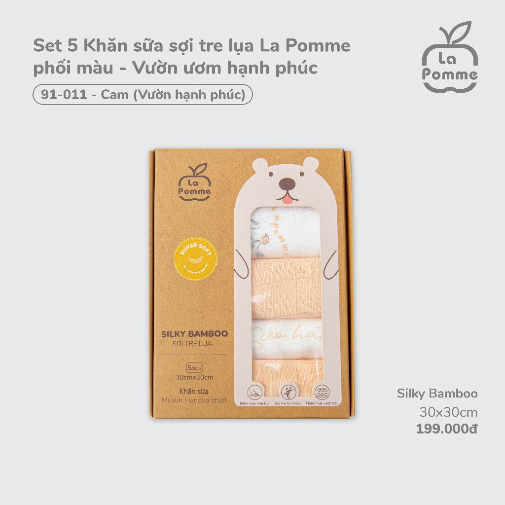 K001 Set 5 Khăn sữa sợi tre lụa La Pomme phối màu (30x30cm)-Vườn ươm hạnh phúc - Sợi tre và cotton mềm mướt, thấm hút