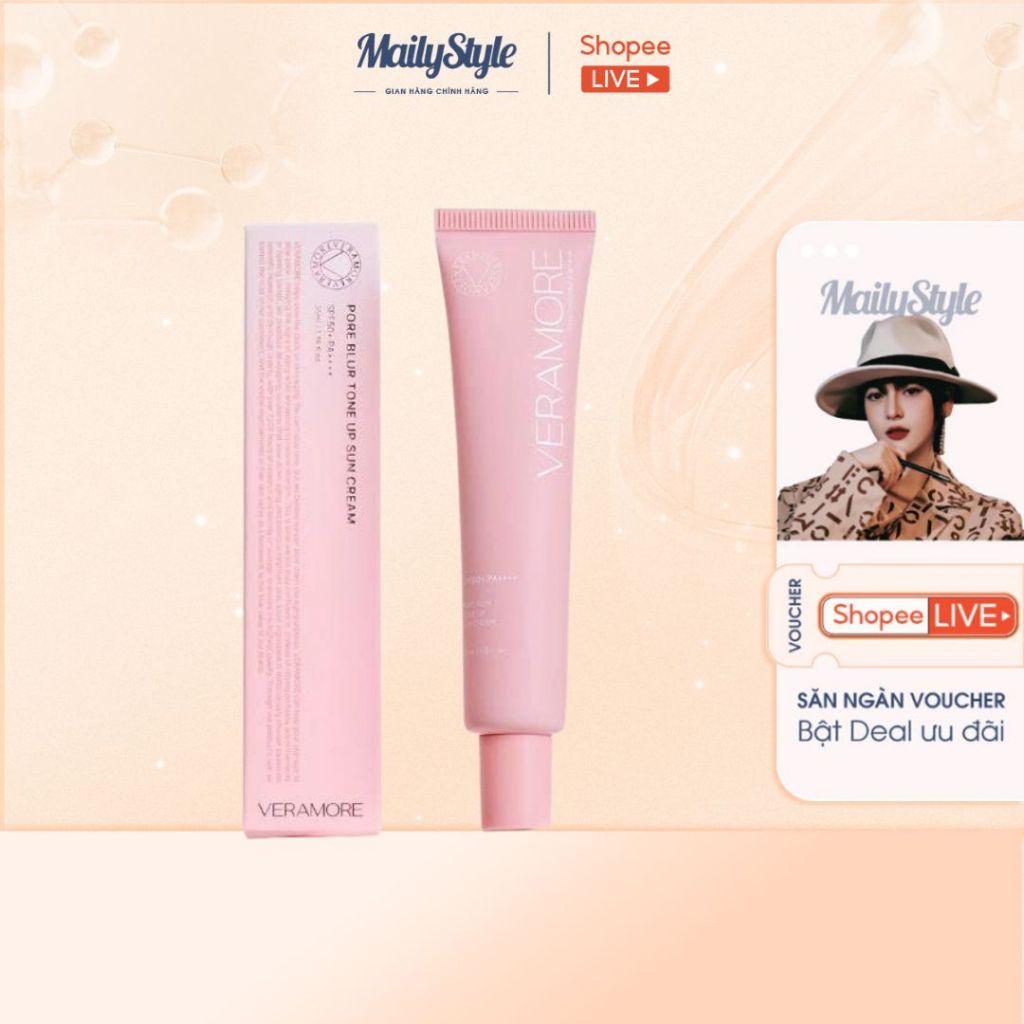 Q56_Kem chống nắng vật lý nâng tone che phủ lcl Veramore Pore Blur Tone Up Sun Cream SPF 50+ PA++++ 35ml