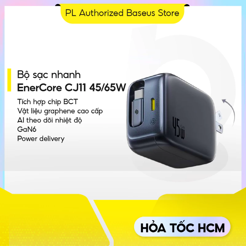 Bộ sạc nhanh Baseus EnerCore CJ11 with Retractable Cable 2C 45W | 3C 67W US JP — ảnh 1
