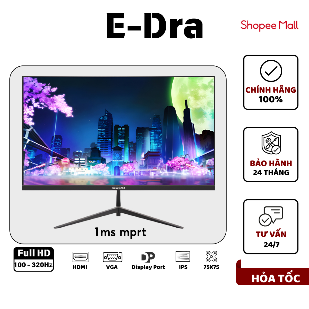 [CHÍNH HÃNG] Màn Hình PC EDRA Full HD (120Hz 144Hz 165Hz 180Hz), Màn Gaming IPS 