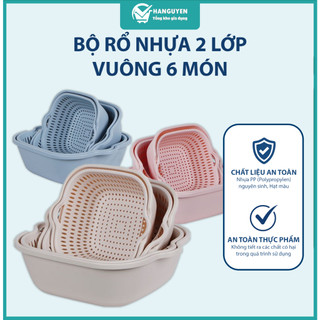 Bộ Rổ 6 Món Kèm Chậu nhựa cao cấp, an toàn bền đẹp dùng rửa rau củ chế biến thực phẩm tiện lợi  3288 + 3289 + 3290