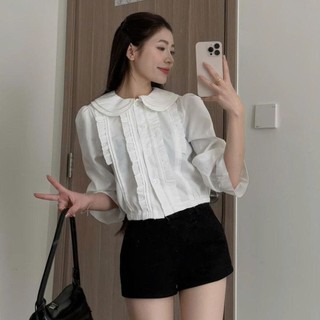 Áo Sơ Mi Nữ Cổ Sen Vạt Ly Dọc Phối Viền Bèo Basic Dễ Phối Đồ SM88