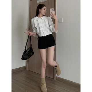 Áo Sơ Mi Nữ Cổ Sen Vạt Ly Dọc Phối Viền Bèo Basic Dễ Phối Đồ SM88