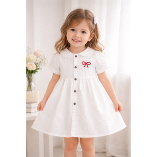 Váy trắng nơ đỏ xinh xắn cho bé gái