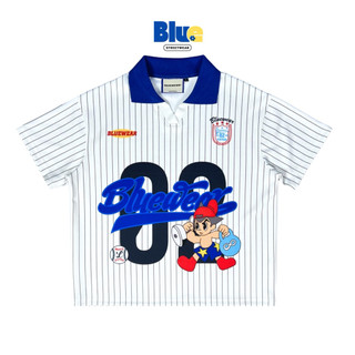 Áo Polo Form Boxy Nam Nữ BLUEWEAR 02 Chất Jersey Thể Thao Phối Sọc