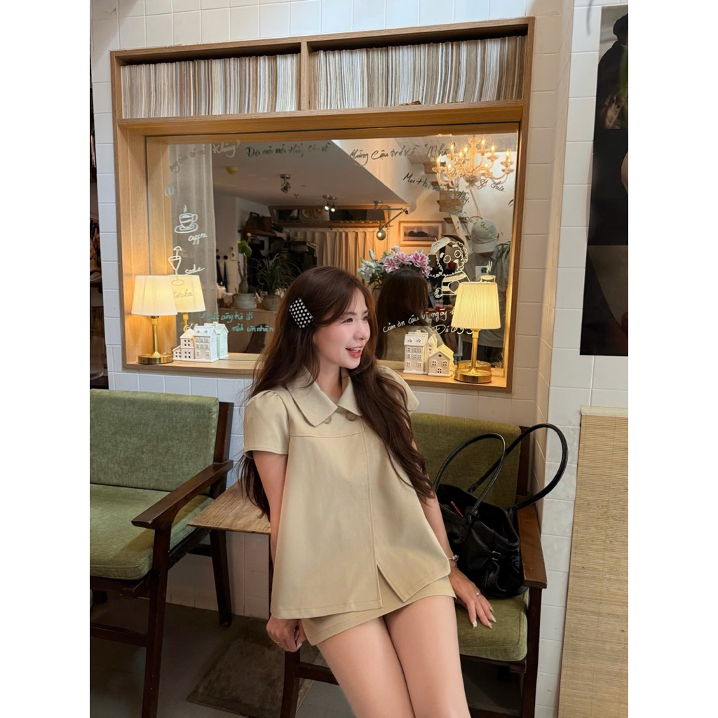 Set 2 món kaki áo cổ sen 2 cúc kèm chân váy đồng màu Nữ the.sweaterweather TSW (CÓ SẴN)