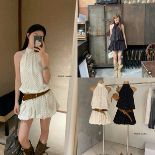 𝐏𝐡𝐢𝐞𝐧 𝐖𝐆𝐖𝐄 | (Sẵn) w8814 Váy Chấm Bi Cổ Yếm Hở Lưng Chun Bí