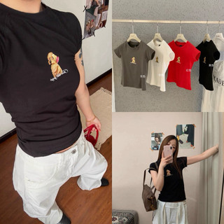 𝐏𝐡𝐢𝐞𝐧 𝐖𝐆𝐖𝐄 | (Sẵn) w8915 Áo Thun Ôm Cộc Tay Cổ Tròn Hình In Cún 4 Màu