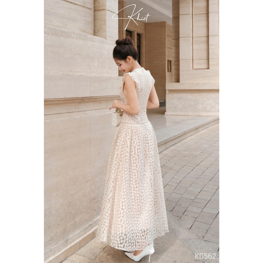 Đầm maxi dài ren hoa nữ tính, thiết kế phong cách tiểu thư nhẹ nhàng KD562