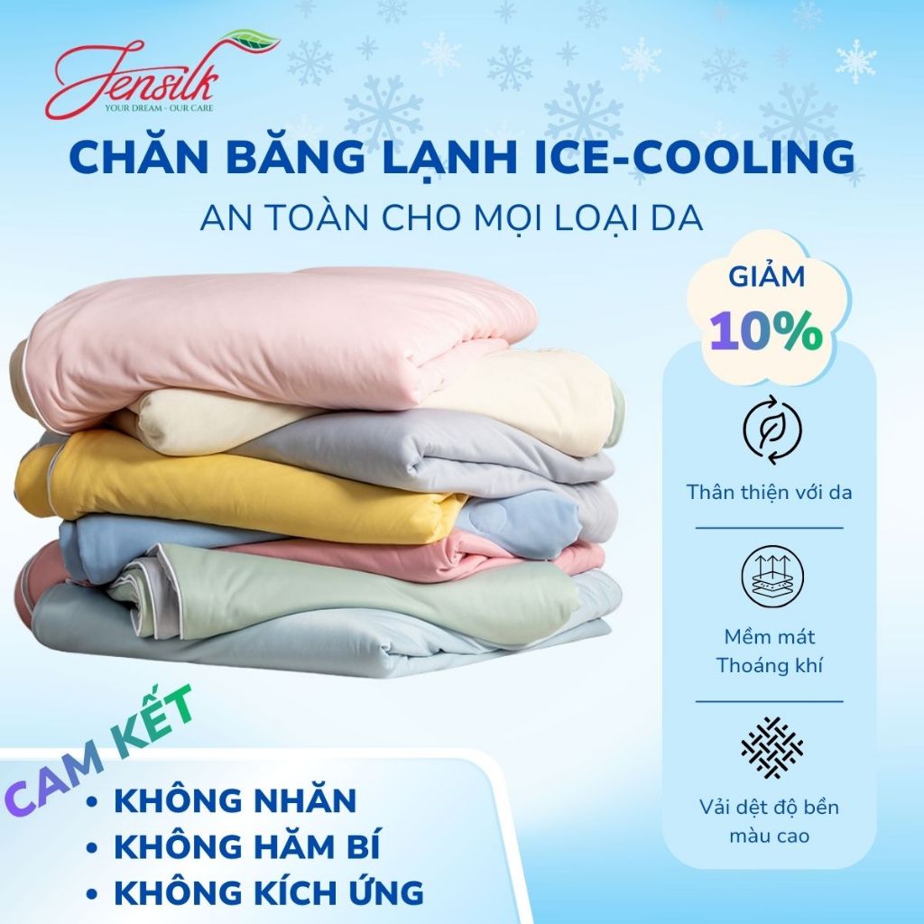 Chăn lạnh mùa hè ICE-COOLING mát lạnh, thoáng khí cân bằng nhiệt độ KT 1mx1m5/ 1m5x2m/ 2mx2m3