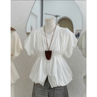 Áo Sơ Mi Nữ  Cổ Tàu Nhún Eo Tay Bồng Siêu Xinh
