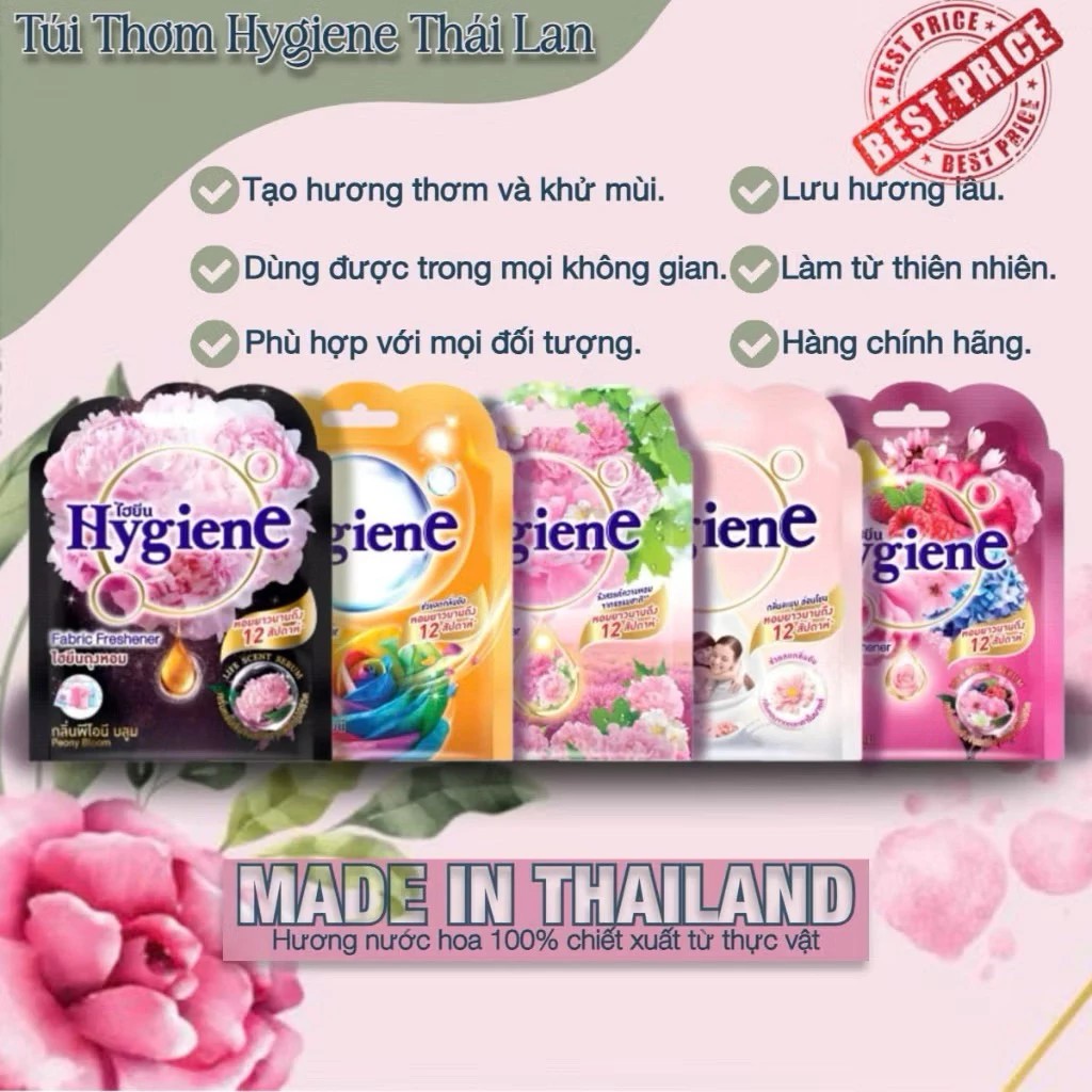 Túi Thơm Hygiene Để Tủ Quần Áo Hygiene Hương Hoa Đủ Màu Treo Tủ, Treo Nhà Vệ Sinh Thơm Lâu 8g - Jron Beauty