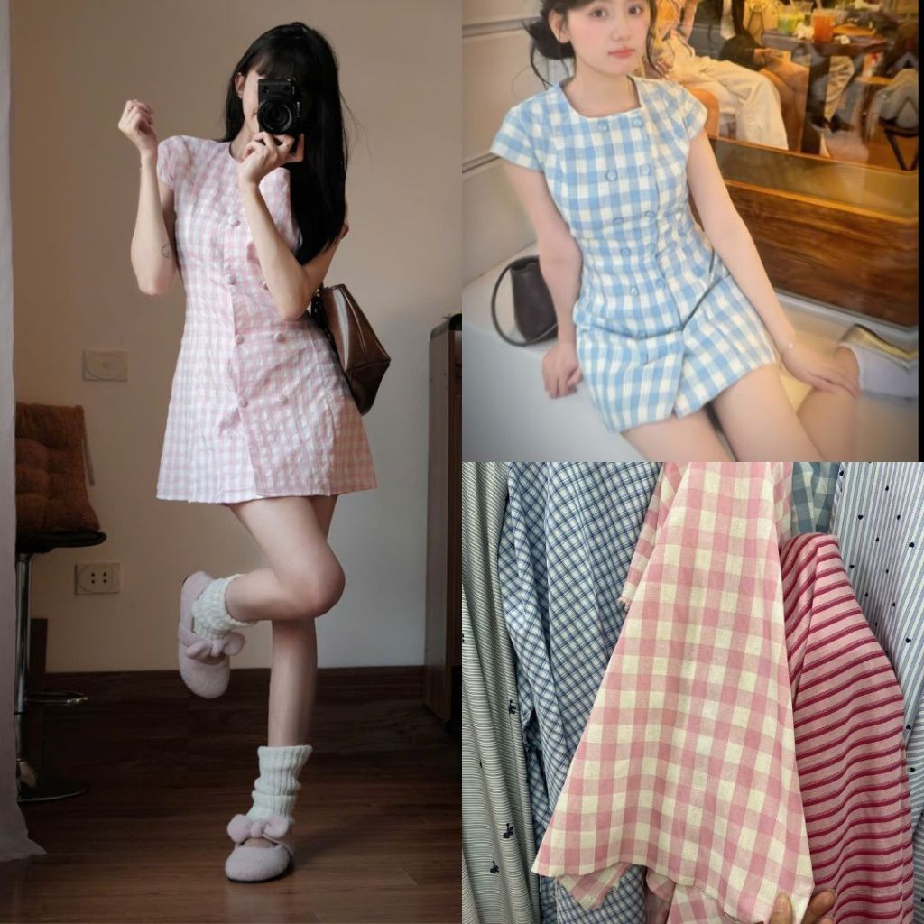 Váy Kẻ Caro Cúc Bọc 7388 – Dáng Suông Thanh Lịch, Chuẩn Style Mùa Hè Joolate
