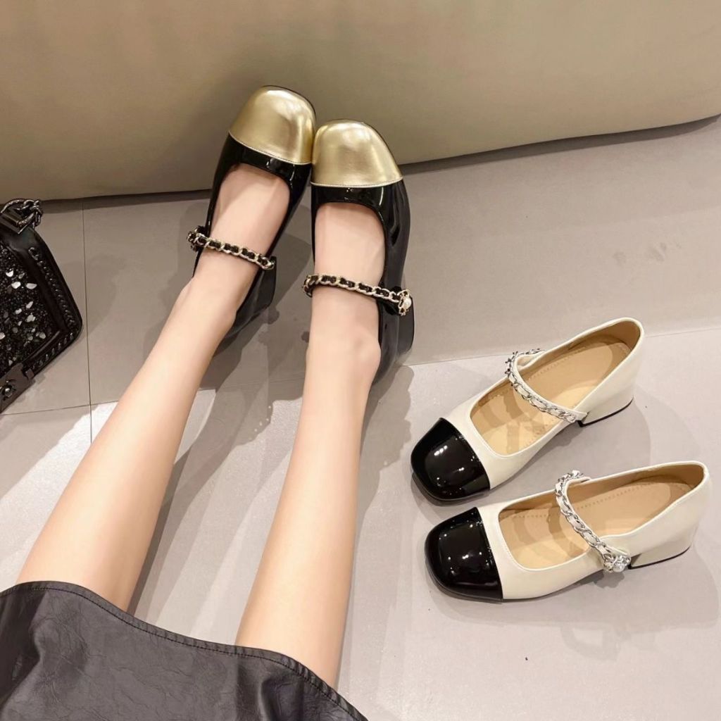Giày Búp Bê Mary Jane Gót Vuông Quai Xích Ngọc Tiểu Thư